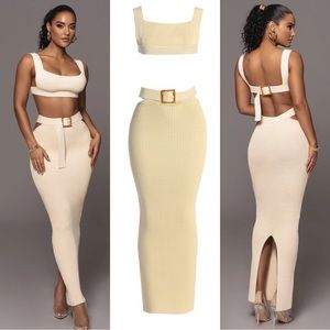 JluxLabel NIKOLE RIBBED SKIRT SET - Ivory